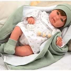 Muñeca Bebé Reborn Paulina con pelo y manta