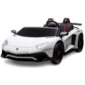 Comprar Coche Eléctrico a batería Infantil Lamborghini Aventador SV Blanco 2 plazas 24V ruedas reumáticas